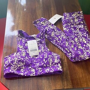 Fabletics Purple and Cream Floral Activewear Top